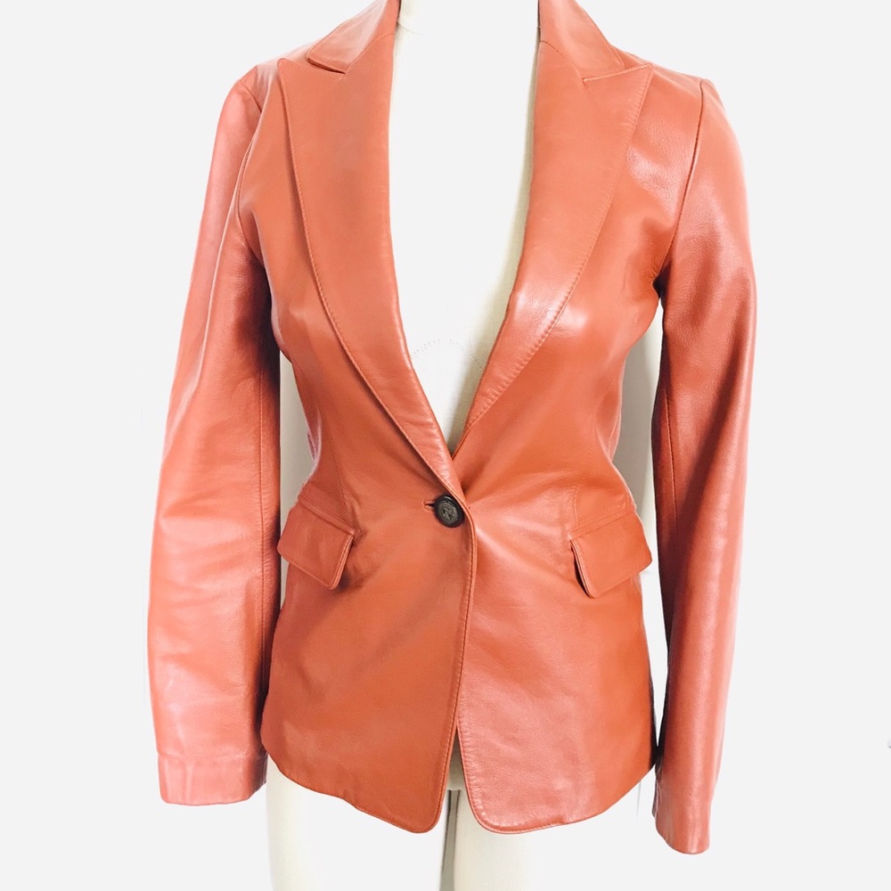 Vintage Leather Blazer, Rust Brown